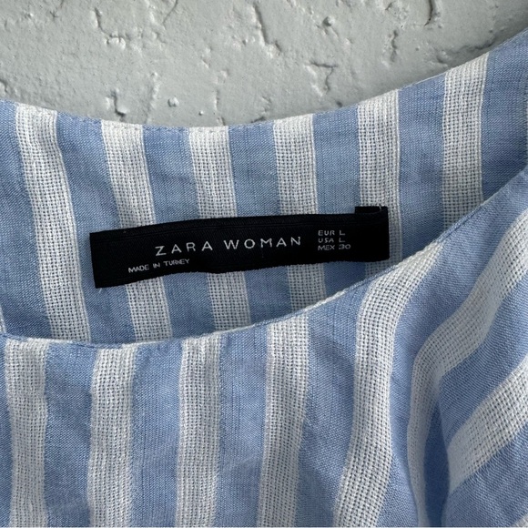 ZARA Striped Light Blue & White Off the Shoulder 3/4 Ruffled sleeves Crop Top, L - Picture 5 of 13
